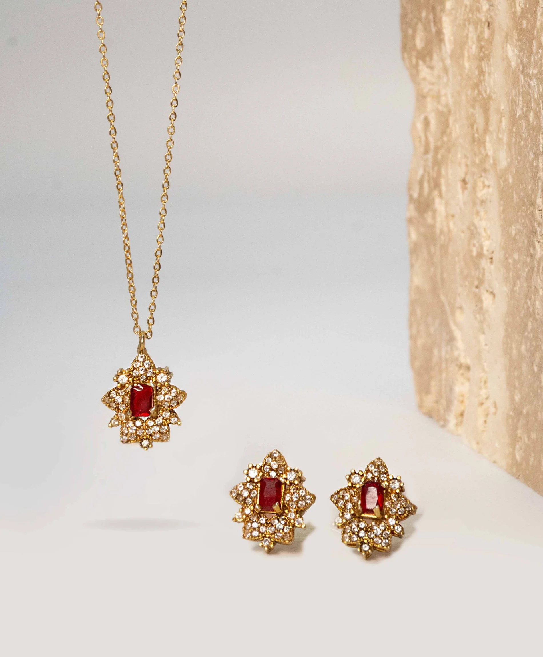Ruby 18k Gold-Plated Pendant Set | Tabasha.pk