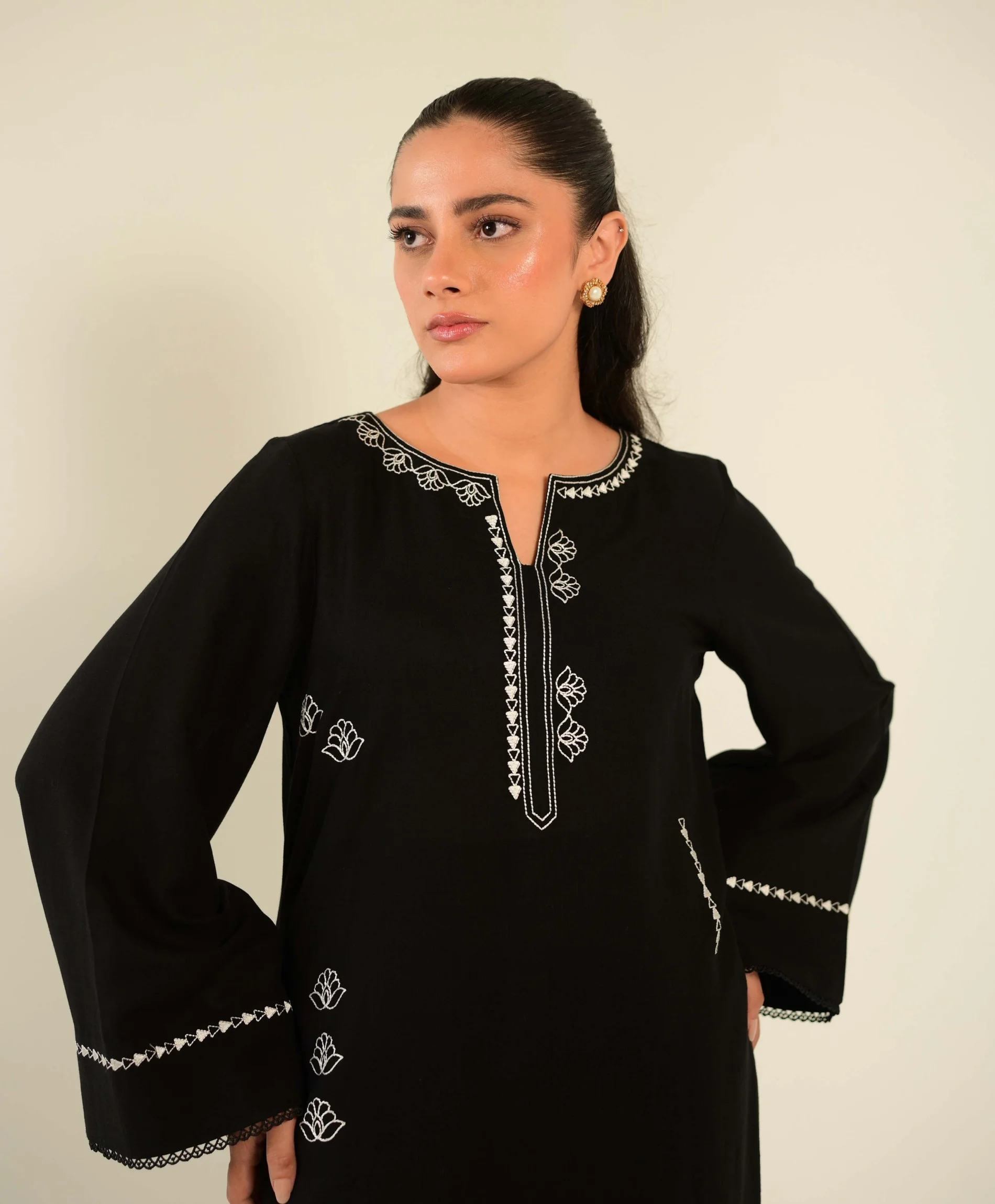 Mehwar Classic Black & White Embroidered Set | Tabasha Wear